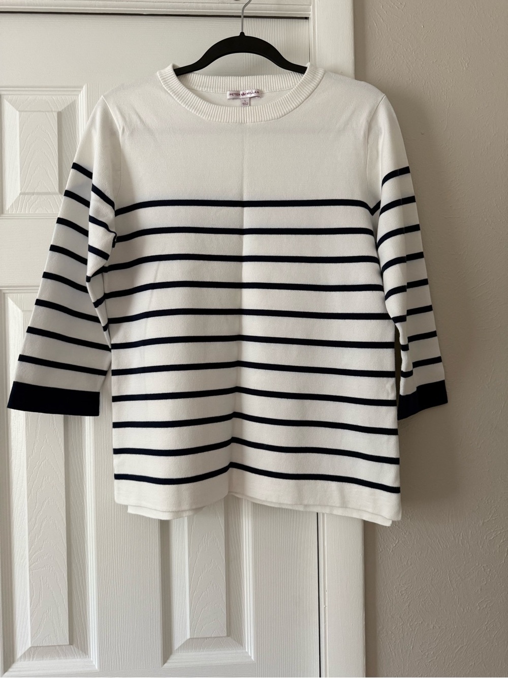 Peter Millar Women’s Classic White / Navy Striped Crew Sweater size Large